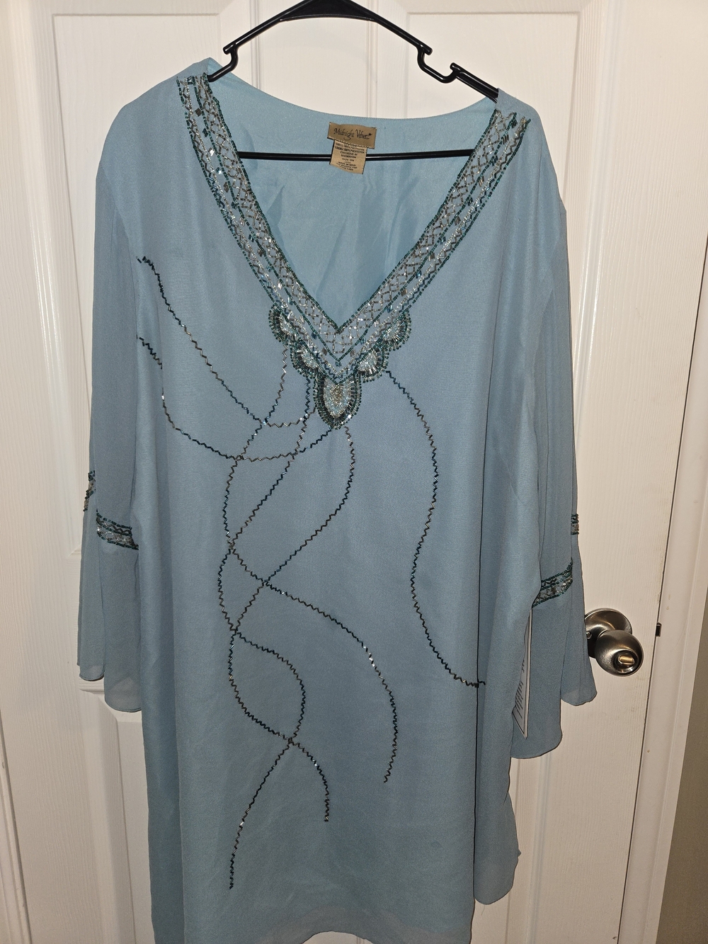 Midnight Velvet Light Blue Beaded V-Neck Women’s Dress